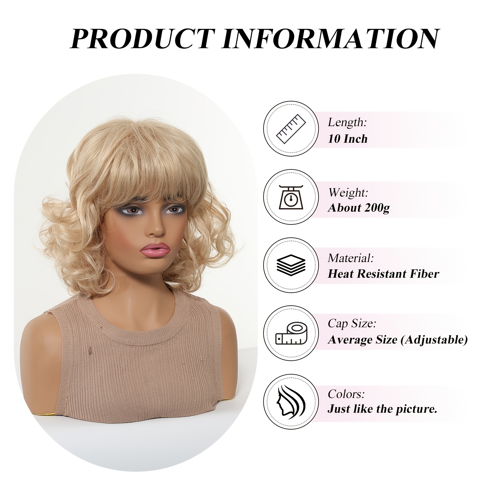 Image of 12 Inch Platinum Blonde Short Fluffy Curly Bob Wig With Fringe Bangs, Heat Resistant Synthetic Retro Hair Wig For Women, Kpop Y2k Emo Vintage Cosplay Wig, Shop Shooting Halloween Party Costume Wig