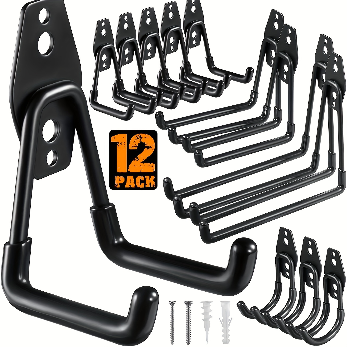 

12pcs Garage Hooks, Heavy Duty, Utility Steel, Storage Hooks, Wall Mount, Organize Power Tools, Ladders, Bulk Items, Bicycles, Ropes And More Equipment