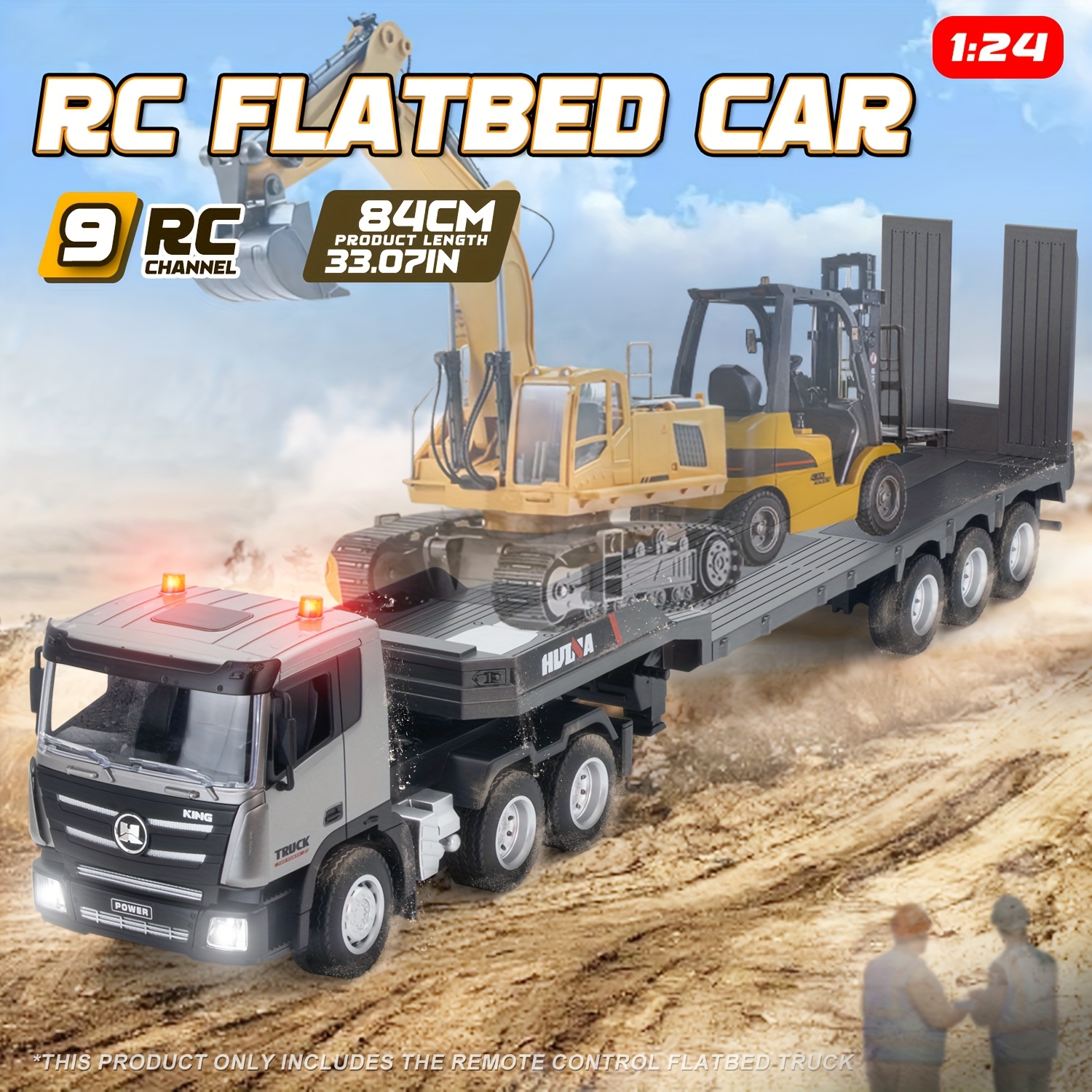 1:24 Scale Remote Control Construction Truck with Lights – 2.4G Wireless Electric Alloy Dump Truck, Rechargeable Battery, USB Charging, 36V Operating Voltage