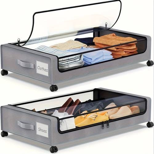2 pack under bed storage with wheels large capacity under bed storage containers with clear lid handle label rolling under bed shoes storage organizer for clothes shoes blanket books under bed storage