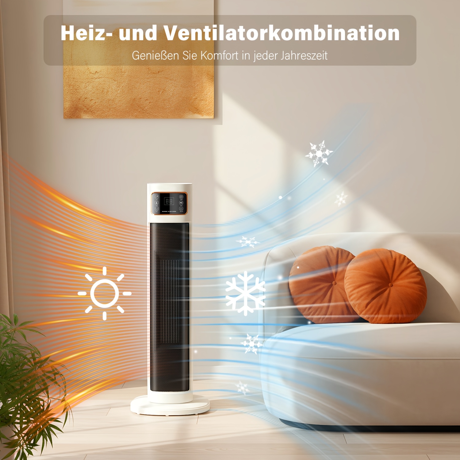 TEMU Radiateur Silencieux, 2000W, Portable pour Intérieur, à 70°, Rapide et Sûr, Électrique à Céramique PTC pour Bureau, Chambre, Minuterie 12H