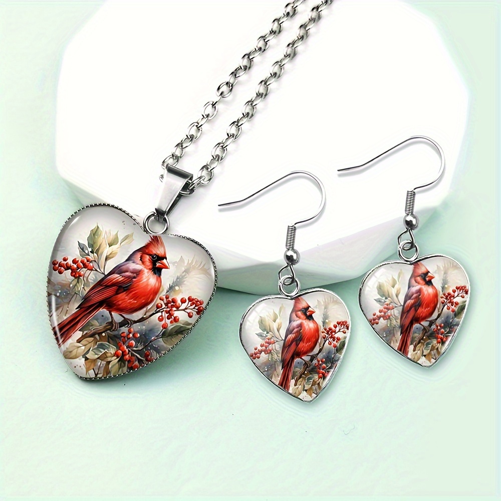TEMU Set Of 3 Heart-shaped Necklace And Earring Additions Featuring North , Perfect As A Gift