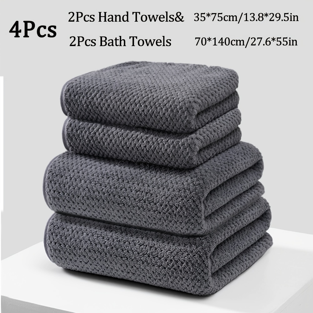 4pcs Set, 2pcs Bath Towels And 2pcs Hand Towels, Microfiber Multi-pack, Pineapple Grid Pattern, Optional, Absorption, Soft And Comfortable, Bathroom Additions, For Bathroom, Shower, Fitness, Hotel