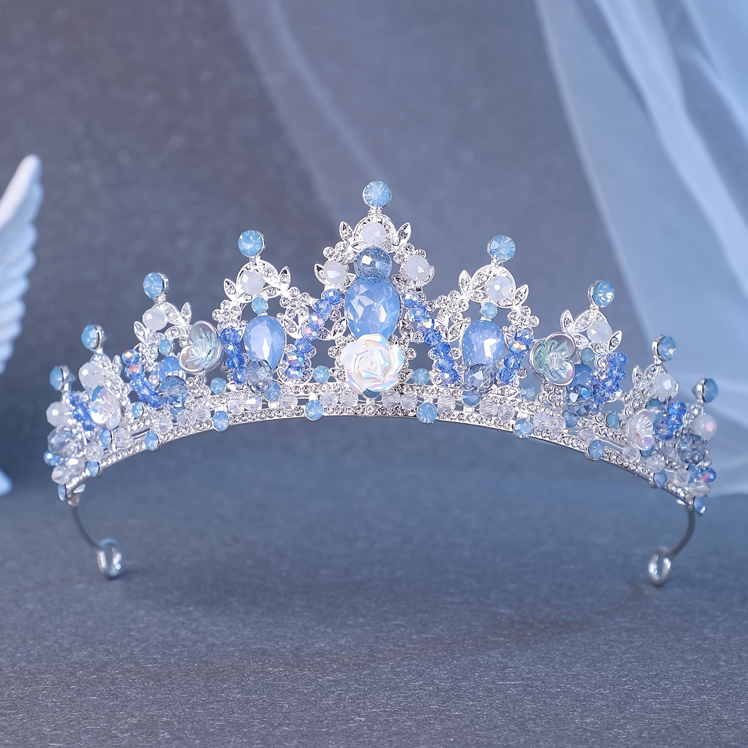 TEMU A Beautifully Handcrafted Small Flower Crown With Easy Rhinestones, Perfect As A Birthday Or Holiday Gift, And Ideal For Party Or Evening Outfit