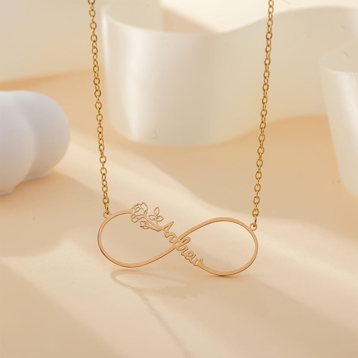 Hollow-Out Rose Flower Infinity Name Necklace