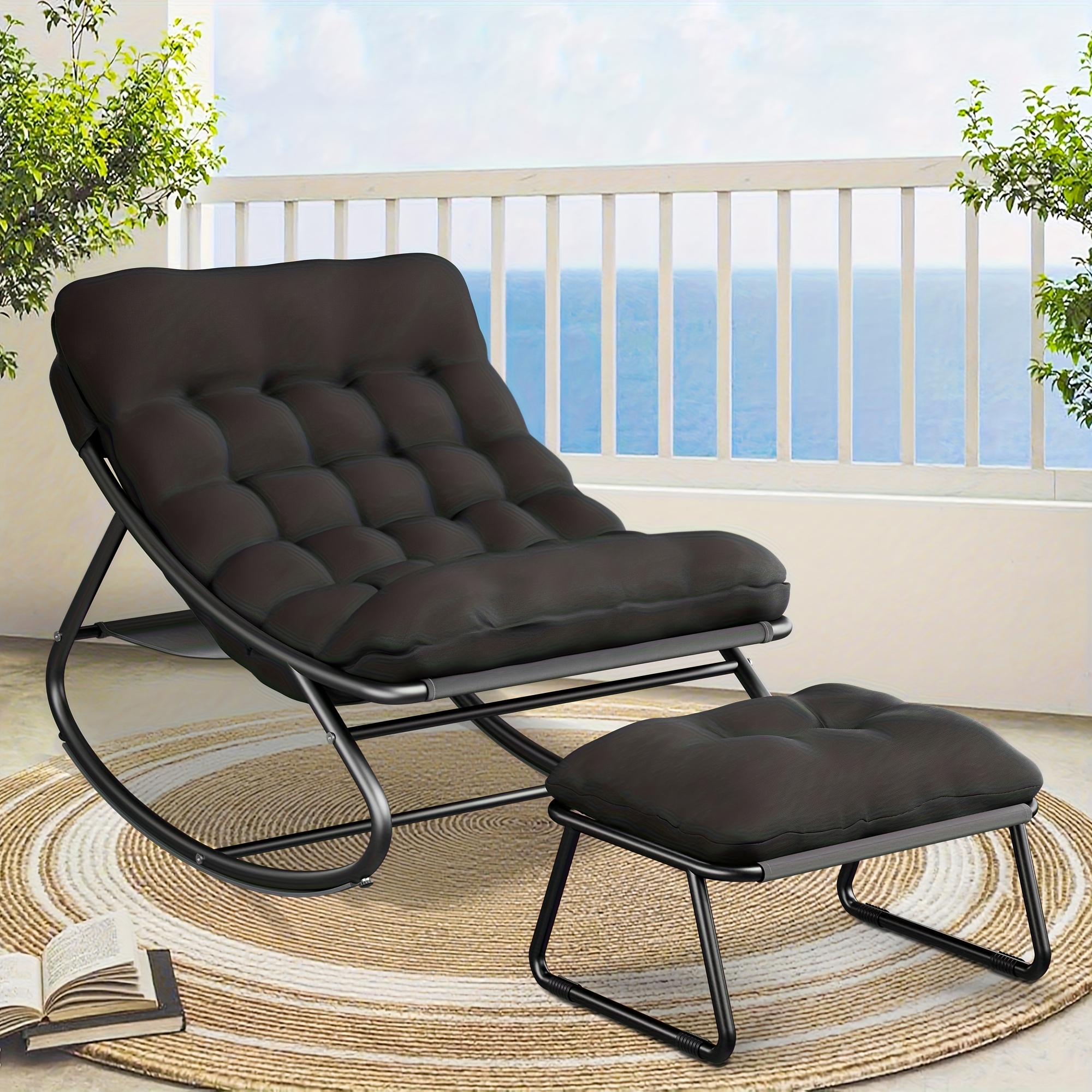 Oversized Rocking Chair with Cushion • Comfy Egg Glider Rocking Chairs Indoor with Footrest • Outdoor Patio Lounge Chair Rocker Chairs for Living Room Bedroom Balcony Porch