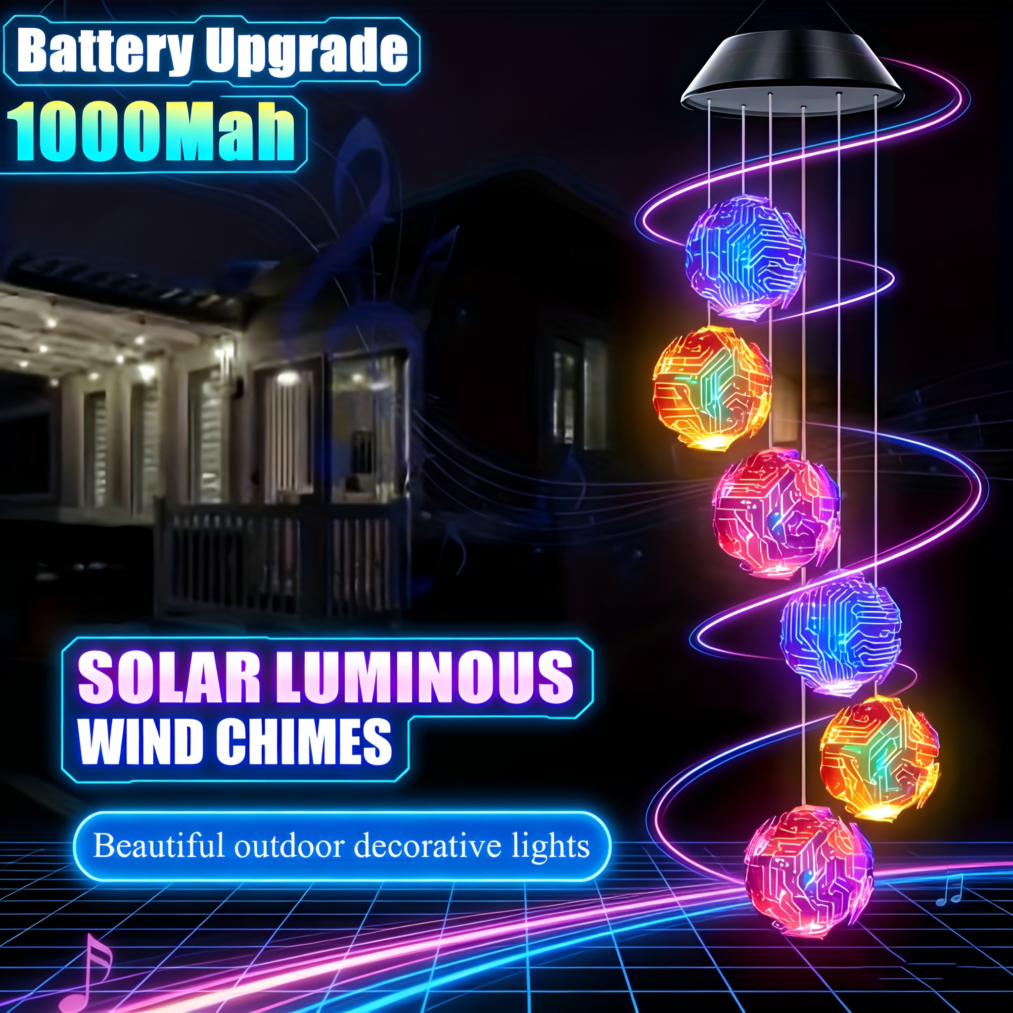 TEMU Solar Color-changing Wind Chime, Led Wind Chime Light, Festive Decorative Light, Garden, Terrace, And Courtyard Decorative Light, Gift For