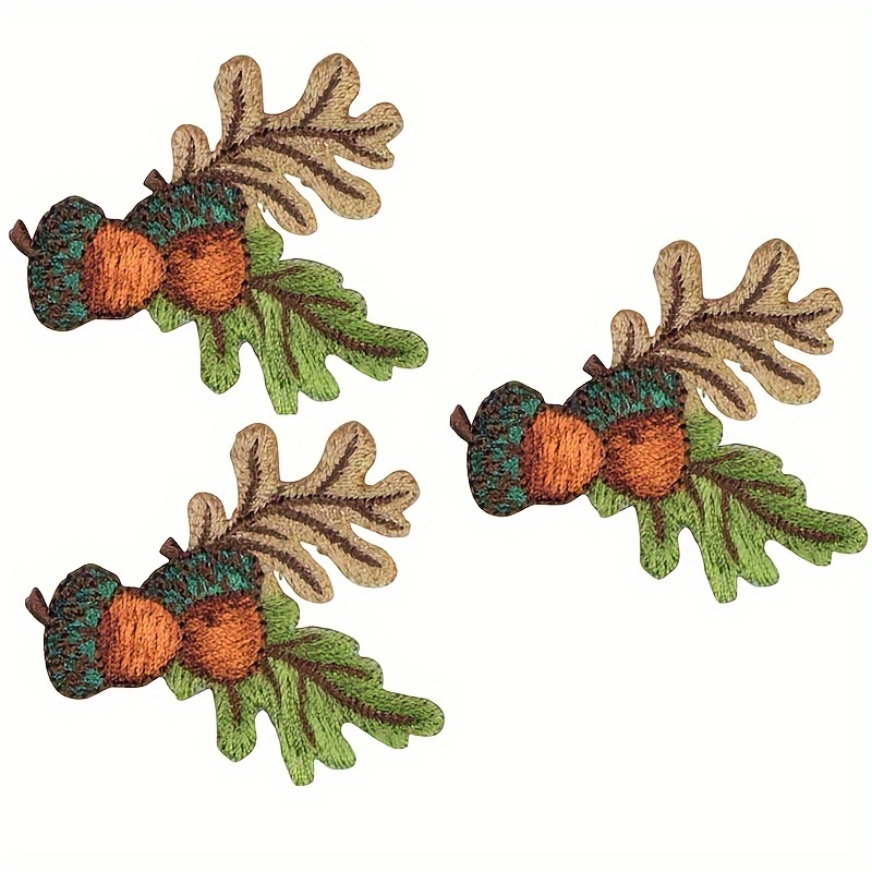 

1pc & Oak Leaves Embroidered Patch, Polyester Iron-on Sew-on Applique, Light Brown Mesh Weave Badge For Clothing, Hand Washable Or