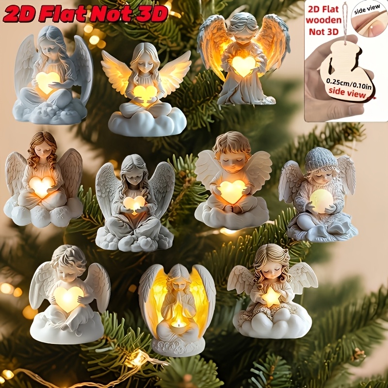 TEMU 2d Flat, 10pcs Christmas Series Eternal Image Design Pattern Handcrafted Wooden Holiday Charms, Wooden Ornament Set - Gift Decor For Home And