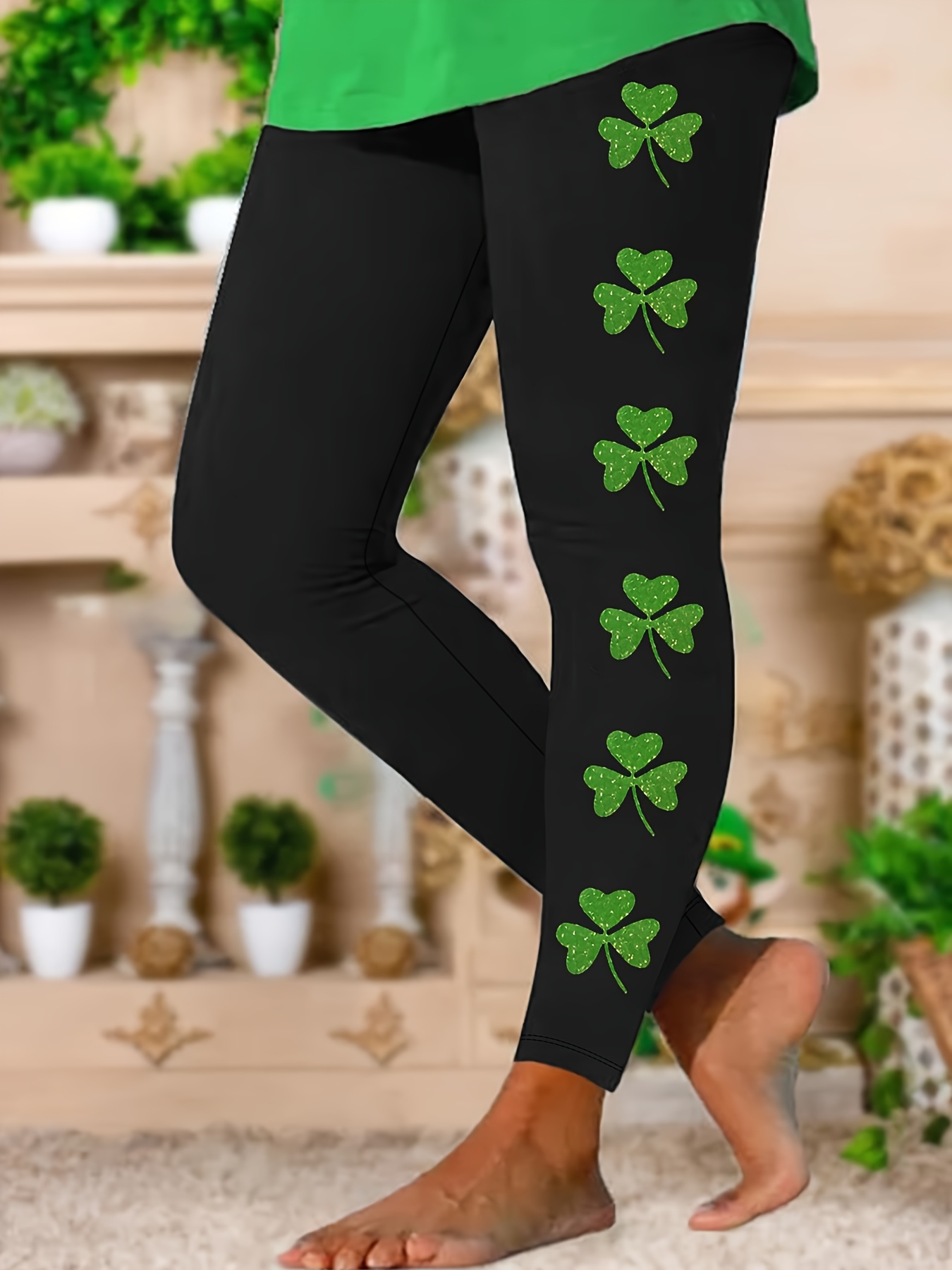 Women's Sports Leggings Plus Size Clover Print St. Patrick's - Temu