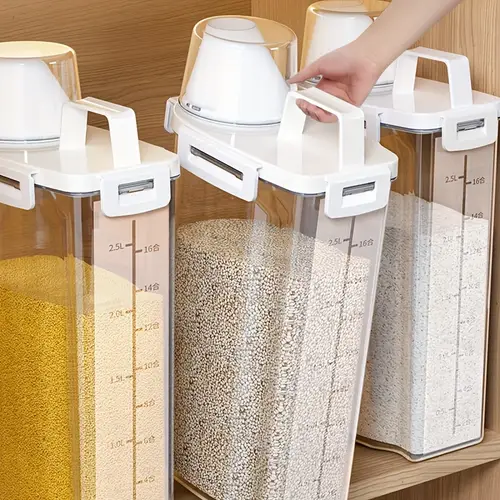 2 5l grain organizer rice bucket storage canister storage jar storage jar for food storage moisture and insect resistant transparent stackable kitchen storage set multi scene storage