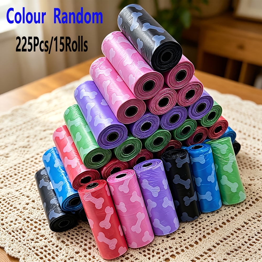 TEMU Random Colors 150pcs/10rolls 225pcs/15rolls 300pcs/20rolls Dog Waste Bags With Bone Print Design. Portable, Durable, Thickened, Leak-proof And