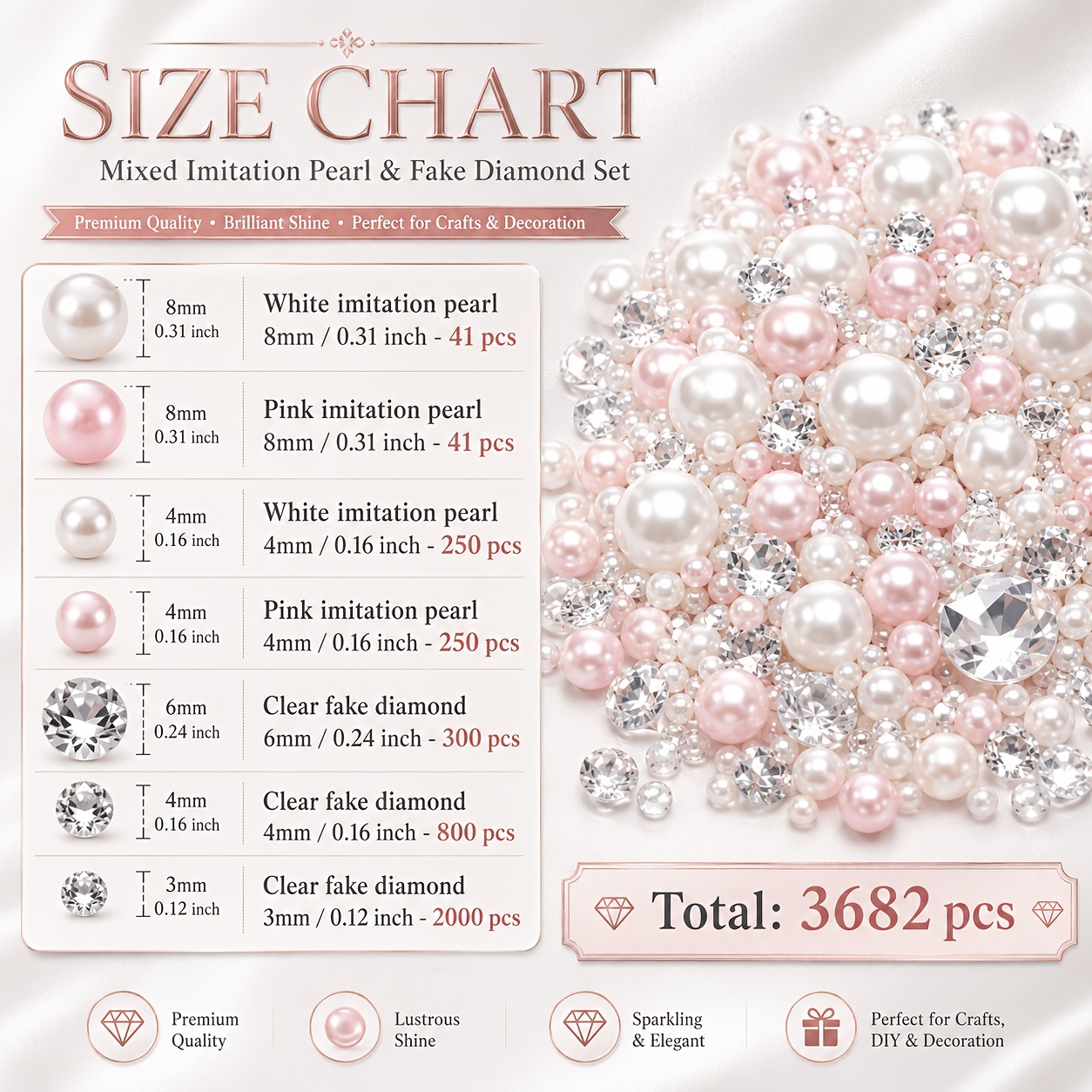 TEMU 3682pcs Artificial Pearls And Rhinestones Suitable For Vase Filler, Wedding Decorations, Table Centerpieces, Diy Crafts - Sparkling Beads For