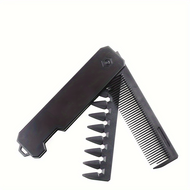 TEMU 2-in-1 Folding Beard & Hair Styling Comb - -functional, Fragrance-free Plastic Bristles For Men And Women