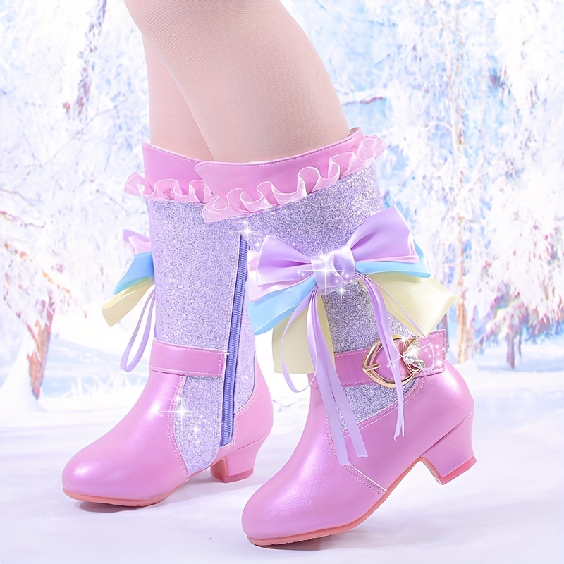 treat ürself ribbon girly pumps boots new winter girls boots childrens princess plush lined warm - Temu