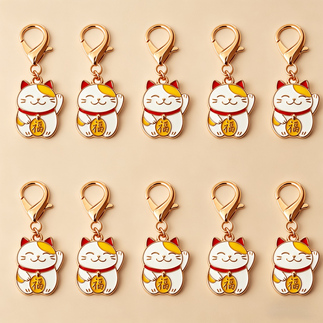 TEMU Ensemble de 10 porte-clés plats pour chat, comprenant un mini porte-clés à fermoir et un breloque pour sac, idéal cadeau