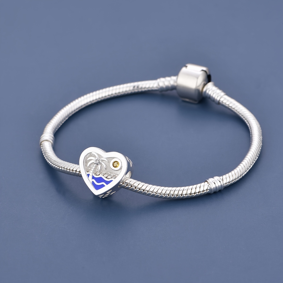 Silvery Plated Copper Beach Travel Heart Charms Pendant