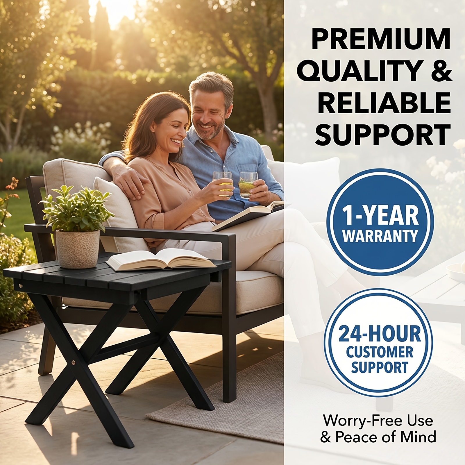 Collapsible Outdoor Side Table, Durable HDPE Adirondack Table, Convenient Portable End Table, Resistant to Weather for Camping, RV, Poolside, Garden, Suitable for Indoor And Outdoor Use