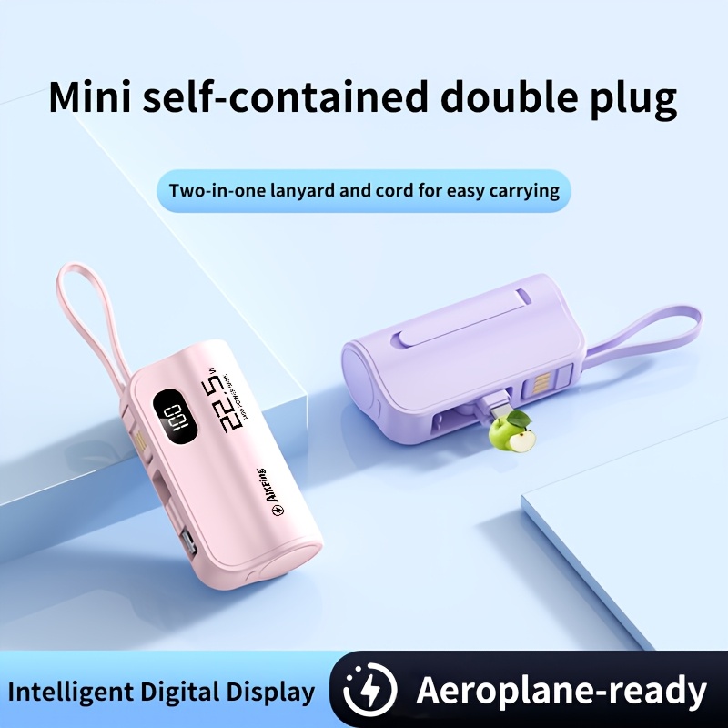 

Capsule Mini Mobile Power Portable Fast Charging 5000/5800mah Wireless Phone Holder Charger With Type-c And Applicable Iphone Dual Interface, Compatible With All Mobile Phones, Used For Air Travel