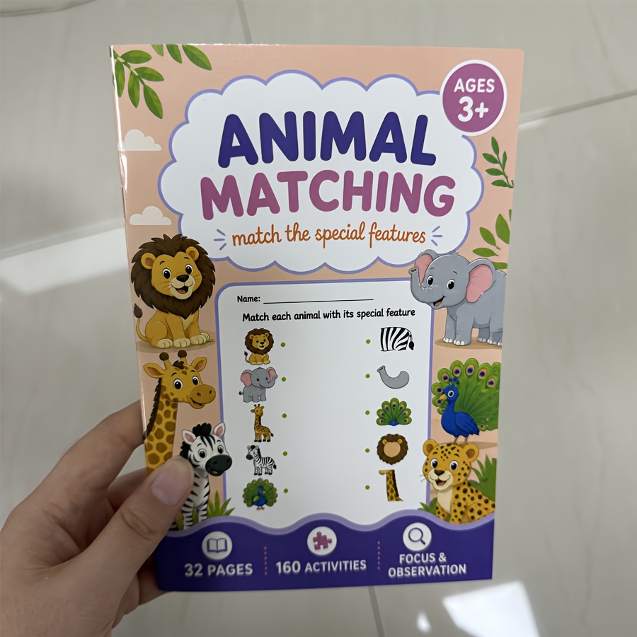 TEMU Cahier d'exercices d'appariement d'animaux pour enfants : 'activités préscolaires avec fiches de d'animaux, entraînement de la motricité fine et