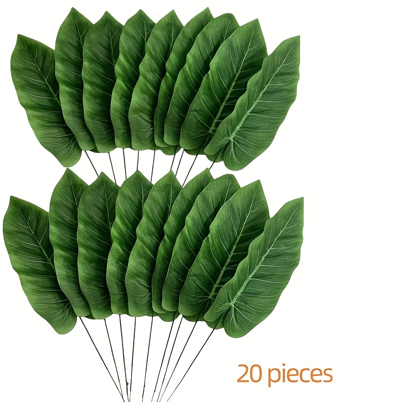Image of 20pcs High-quality Plastic Handmade Oak Leaf Banana Leaves, Artificial Palm Branches For Home Decor, Wedding Arrangements, Valentine's Day, Christmas, Thanksgiving