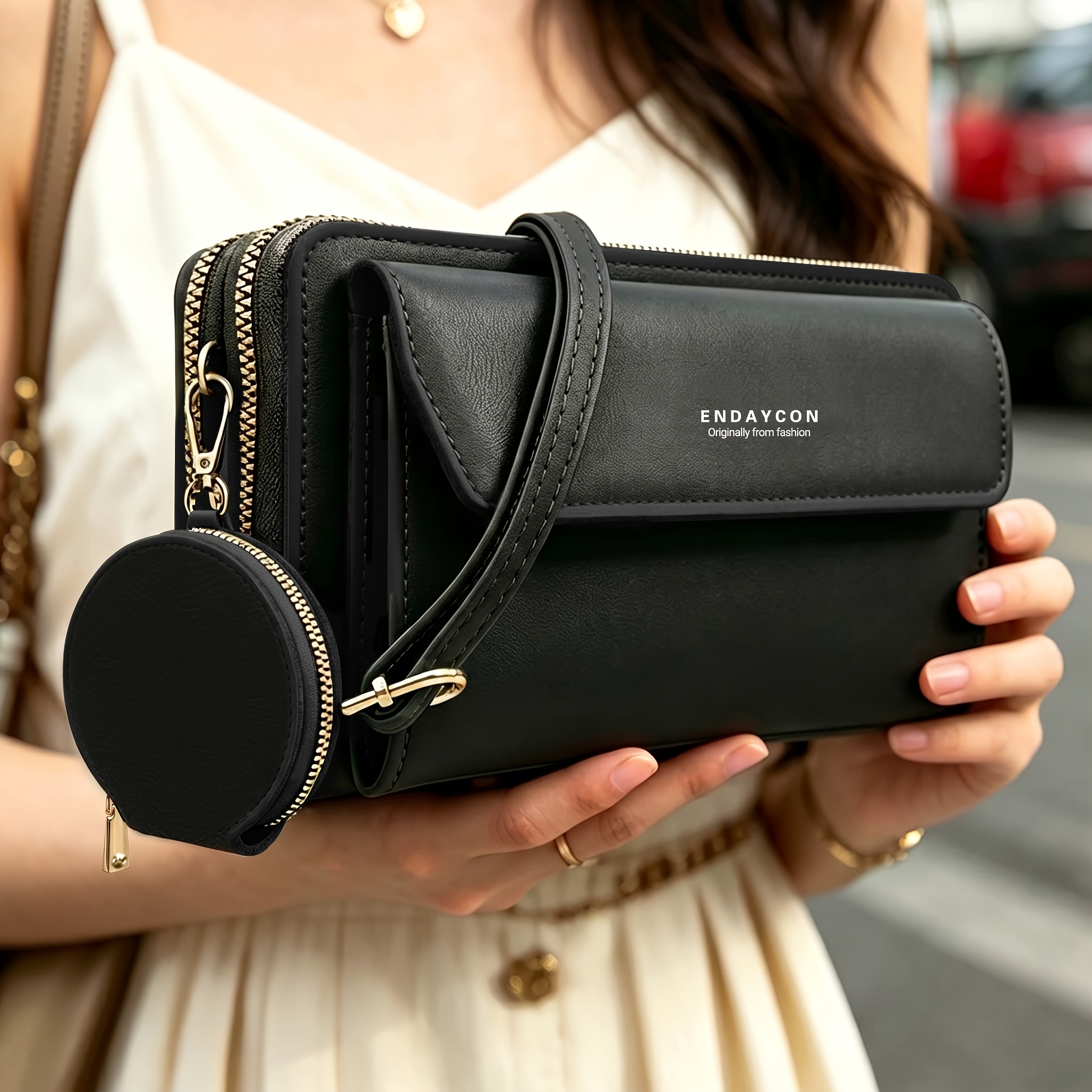 TEMU 2pcs Women's Shoulder Bag, Large Capacity Long Wallet With Multiple Card Slots Phone Bag, Detachable Shoulder Strap   Round Coin Purse Crossbody