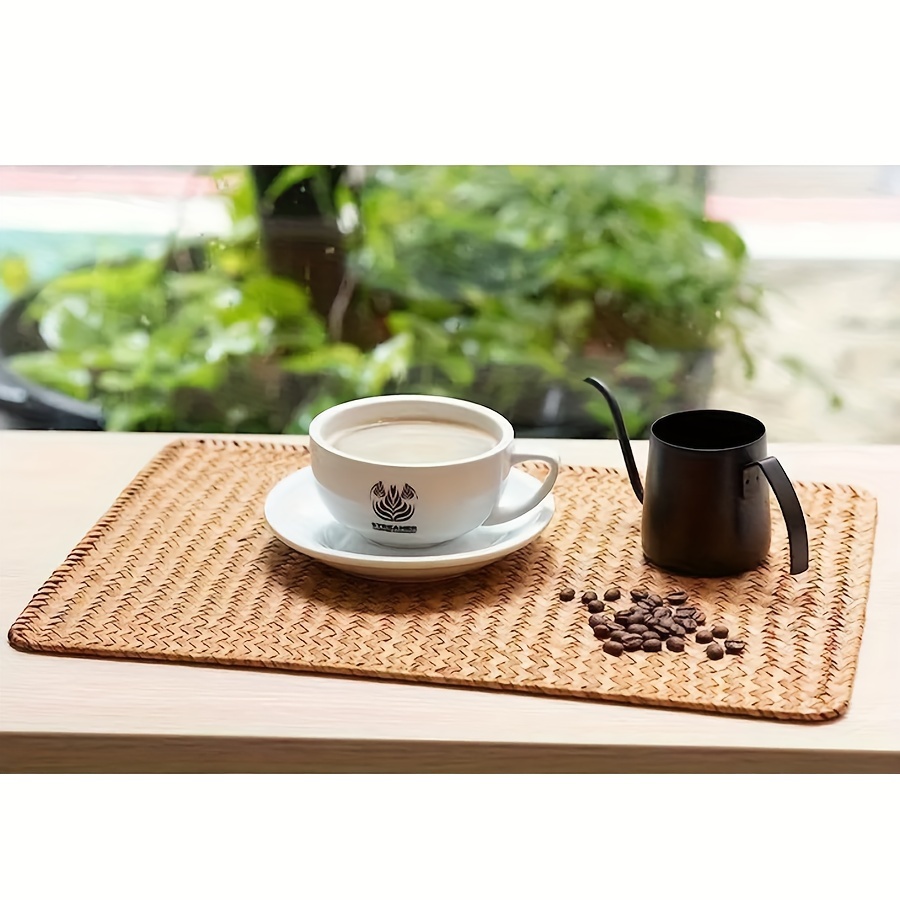 

1pc, Rectangular Placemat, Simple Heat-resistant Mat, Creative Chinese Style Table Pad For Dining, Coffee Pad, Dish Mat, Wheat Straw Home Decor