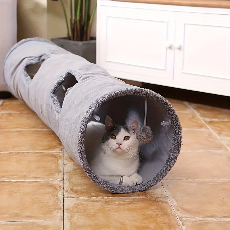 

1pc Foldable Suede Cat Tunnel Toy, Dual- Play Tube For Indoor Cats And Kittens, Fun Hide And Game Tent For Feline