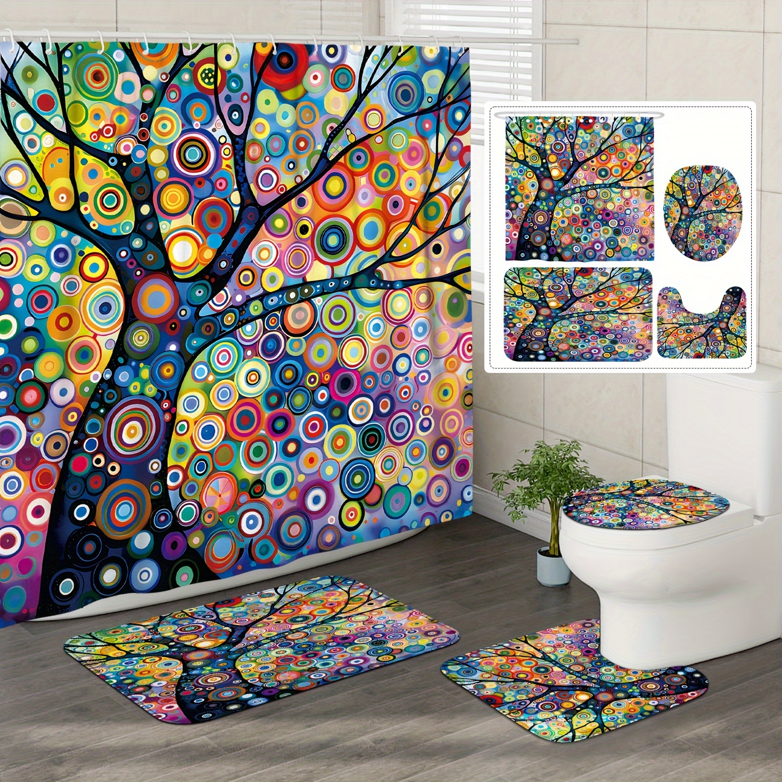 

1pc/4pcs Tree Of Life Blue Curtains With 12 Hooks 71×71inch Waterproof Polyester Fabric Bath Curtain Decorative Bathroom Shower Curtain Modern Abstract Bathroom Bathtub Decoration