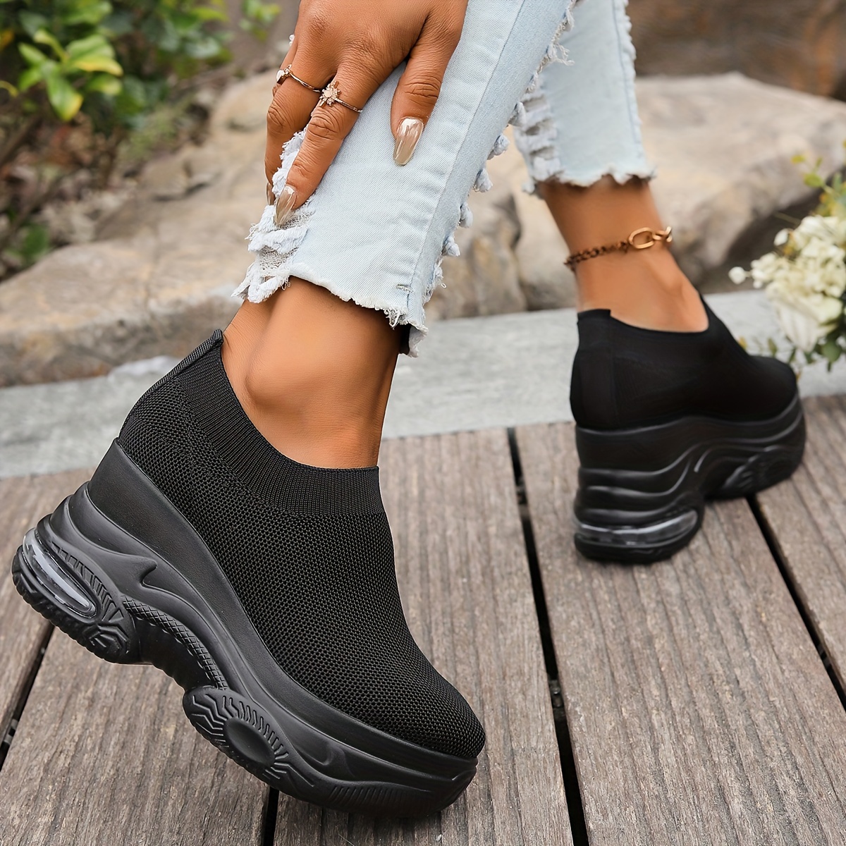 Sports Shoes High Heel Slip On Sneakers Women'S Casual Sports