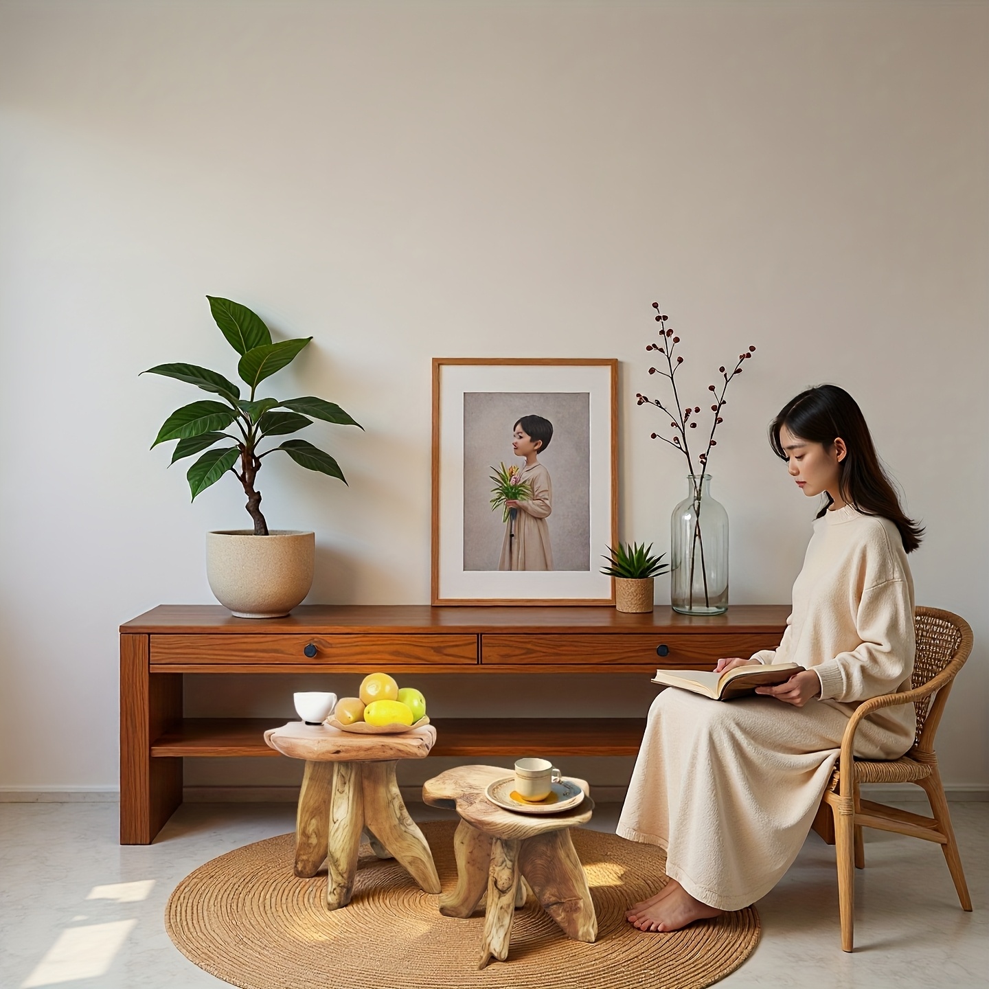 1pc Natural Solid Wood Square Side Table - an Elegant Artistic Decorative Side Table for Home, Kitchen Dining, Or Courtyard That Instantly Enlivens Your Space with a Vibrant And Artistic Atmosphere. It Can Serve As a Stylish Casual Stool