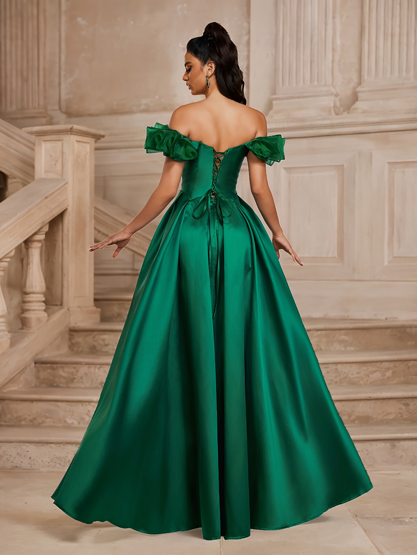 slim fit dress slacks Elegant olive off-the-shoulder silk maxi dress main image 0