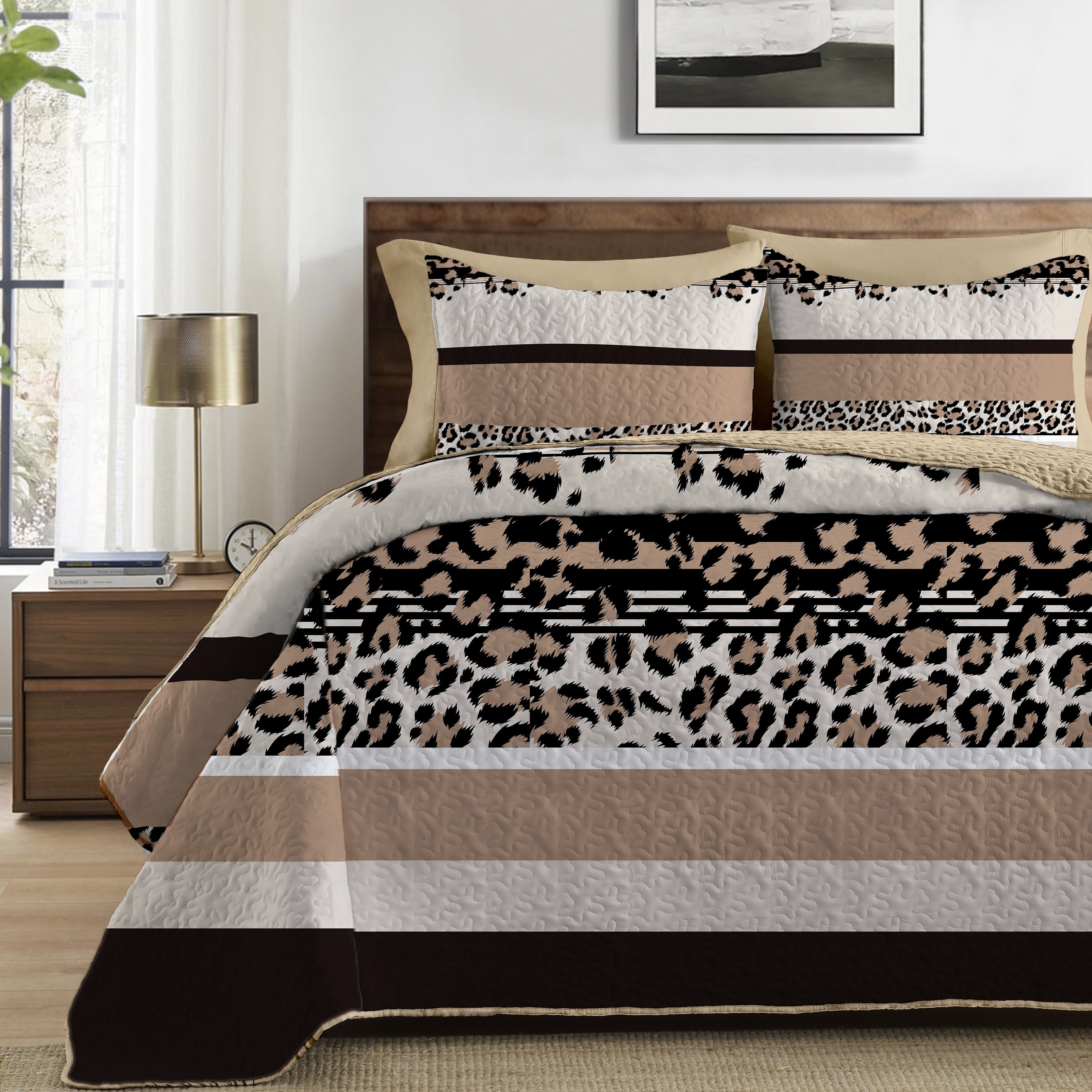 

Reversible Leopard Print 3-piece Quilted Bedspread & Coverlet Set – Lightweight, Breathable Polyester Bedding Set Includes 1 Bedspread And 2 Pillow Shams, Soft Comfort For Bedroom And Dormitory