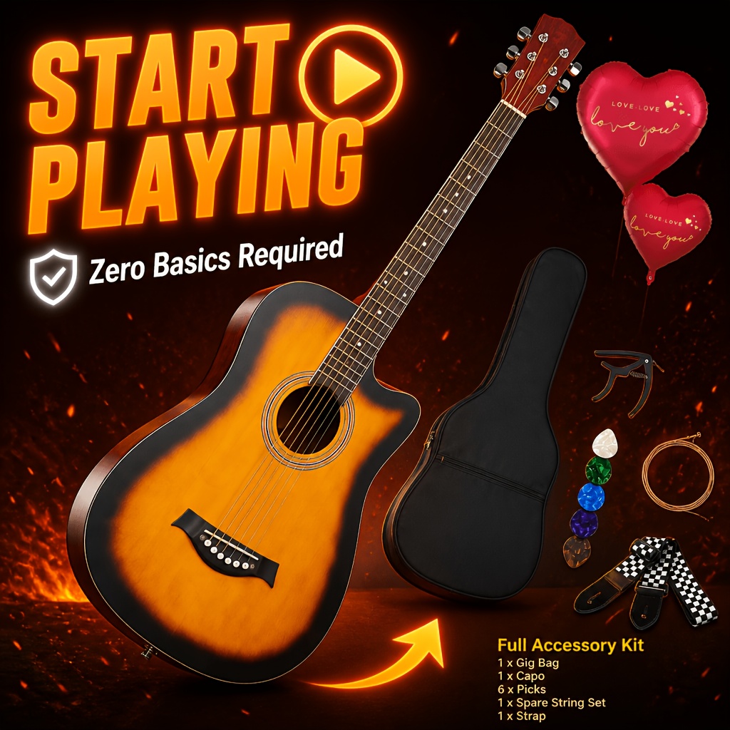 38 Inch Basswood Folk Guitar&comma; Full Accessory...