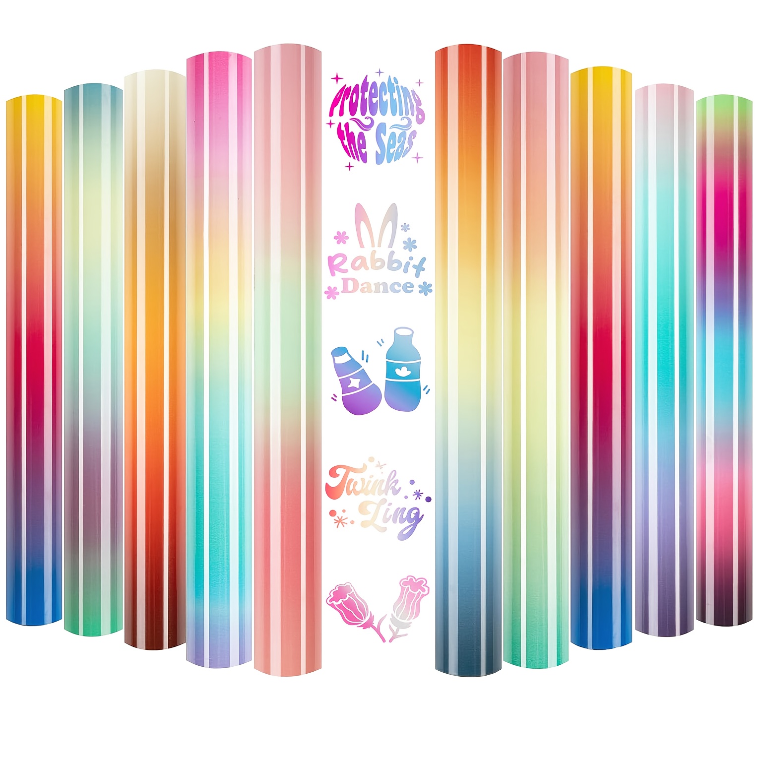 Gradient Heat Transfer Vinyl - 10 Sheets Of 12 X 10 Inches Vinyl, Suitable For T-shirts And Crafts Ironing - Multicolored Mixed Vinyl, Easy To Cut And Weed