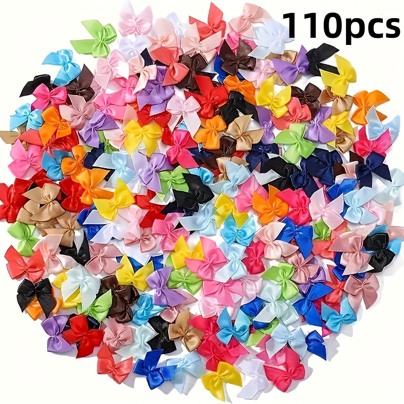 Image of 110pcs Mini Satin Ribbon Bows Flowers Diy Crafts For Sewing Appliques Crafts Decoration Hair Accessories Gift Box Ornament