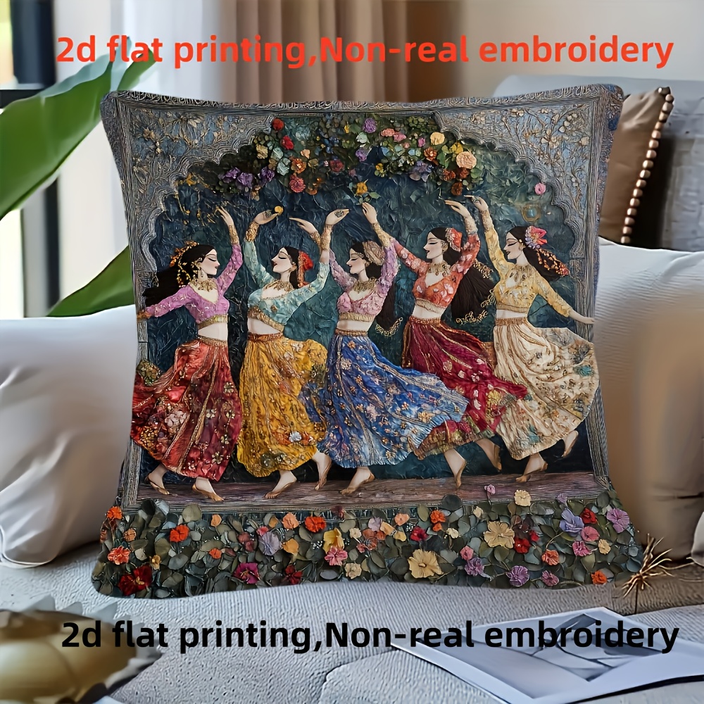 TEMU 2d Flat Printing, 1pc Vintage Persian Court Dancer Decorative Pillowcase, Soft And Comfortable Polyester Short Plush Fabric, Single-sided Print