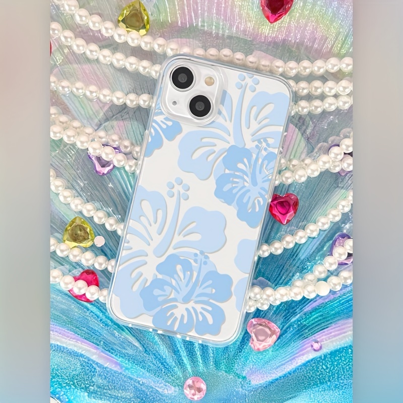 Etui za telefon - Prozoren modri cvetlični etui za Apple telefone