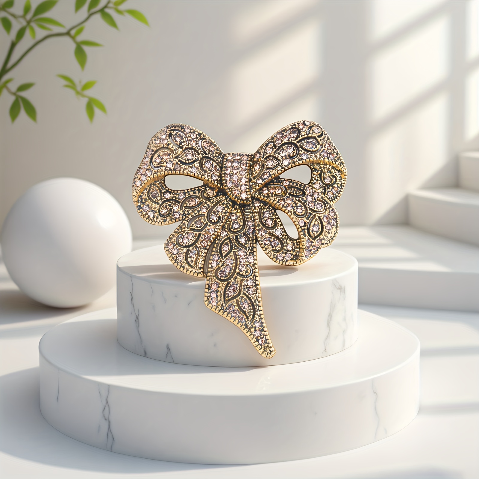 Image of Single Retro Bow Brooch, Golden - Metal With Pink Rhinestones, Ideal For Dress/bag Decoration, Stylish Lapel Pin, Popular Vintage Fashion Item