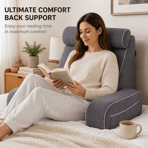 reading pillow for sitting in bed adult 19 back support pillow with removable cover easy to clean backrest cushion for bed sitting up reclining gaming resting watching tv on couch or floor wedge with grey