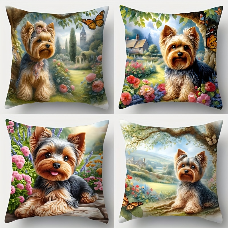 Image of Set Of 4 Spring-themed Pillow Covers Featuring Cute , Outdoor Flowers, And Designs. Have A Rustic Spring Style, Measuring 17.7x17.7 Inches, With A Single-sided Print, Zipper Closure, Hand Wash
