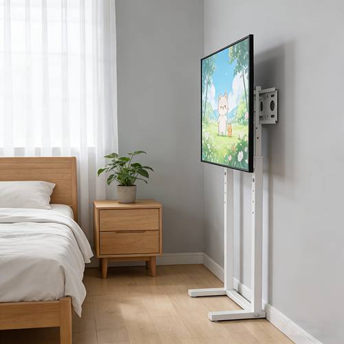 Contemporary TV Floor Stand Designed for Modern Televisions, Featuring a Height-Adjustable Bracket Suitable for 32 to 65-Inch Flat Panel LED, LCD, And Plasma Screens, in White