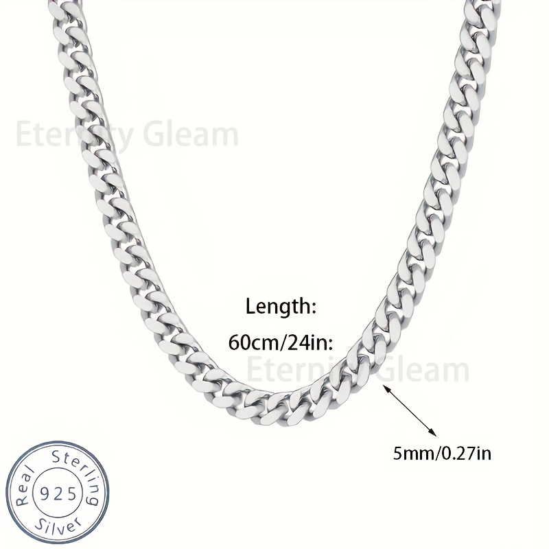 TEMU 925 Sterling Silvery Cuban Chain Men's Necklace, Fashion Personality, Casual Attire, Birthday, , Valentine's Day, Christmas, Halloween,