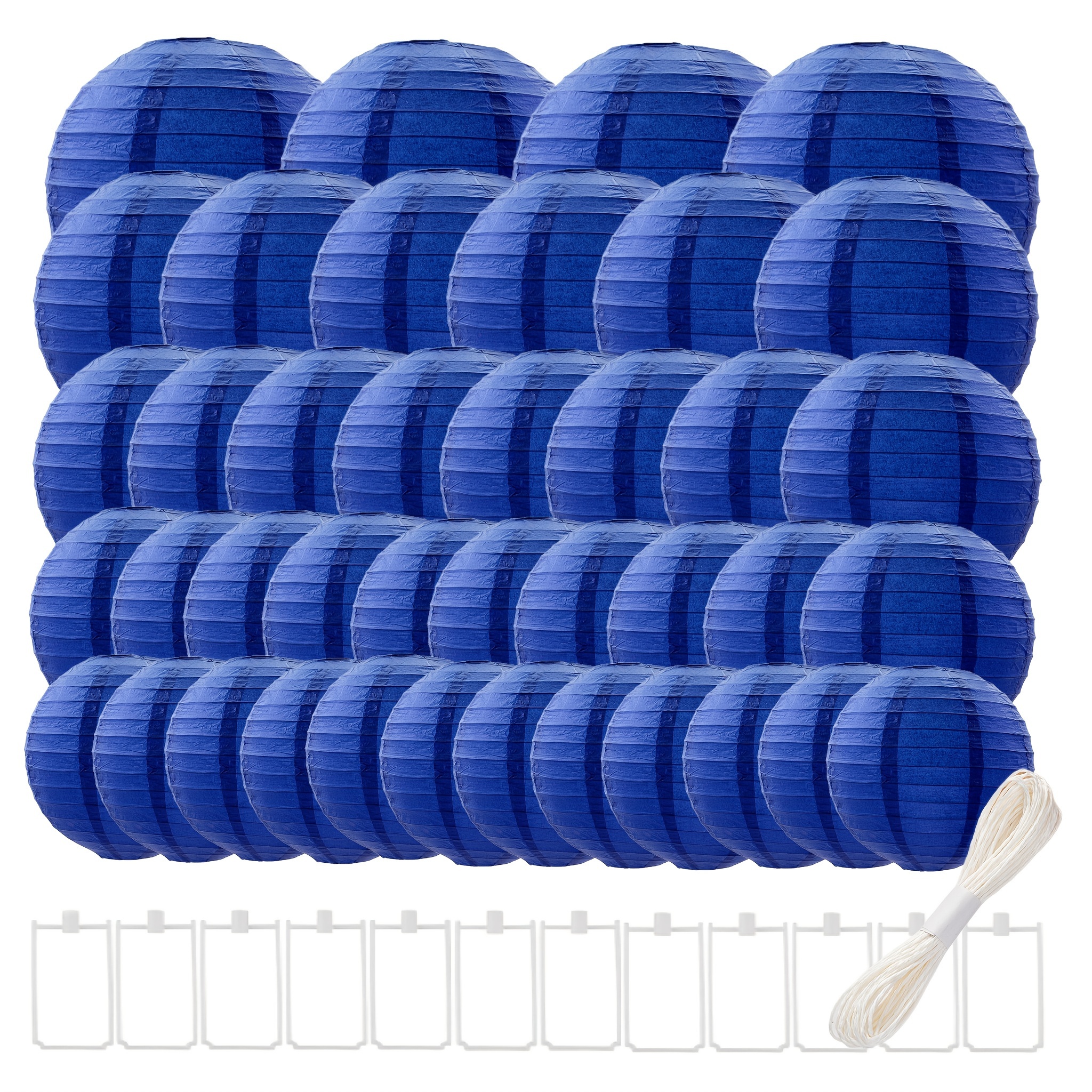 Image of 40pcs Vibrant Navy Blue Japanese-style Paper Lanterns - Round, Battery-free, Easy-to-assemble Decorative Hanging Lights For Home & Party Ambiance, Perfect For Indoor And Outdoor Celebrations