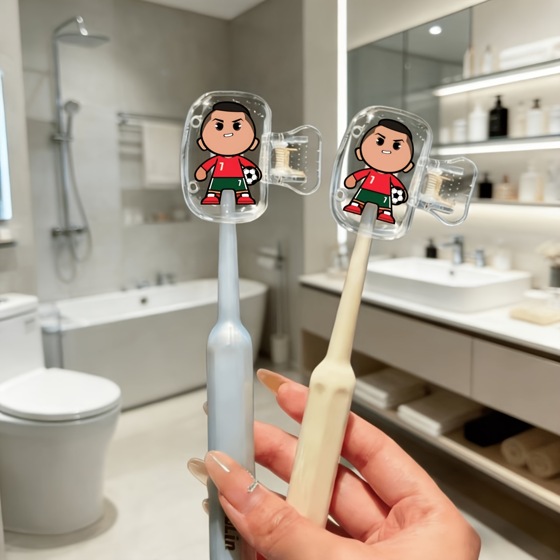 TEMU 2pcs Cute Soccer Size 7 Pattern Portable Toothbrush Head Covers, Storage Box, Toothbrush Protection Rack, Essential Bathroom Additions For Home