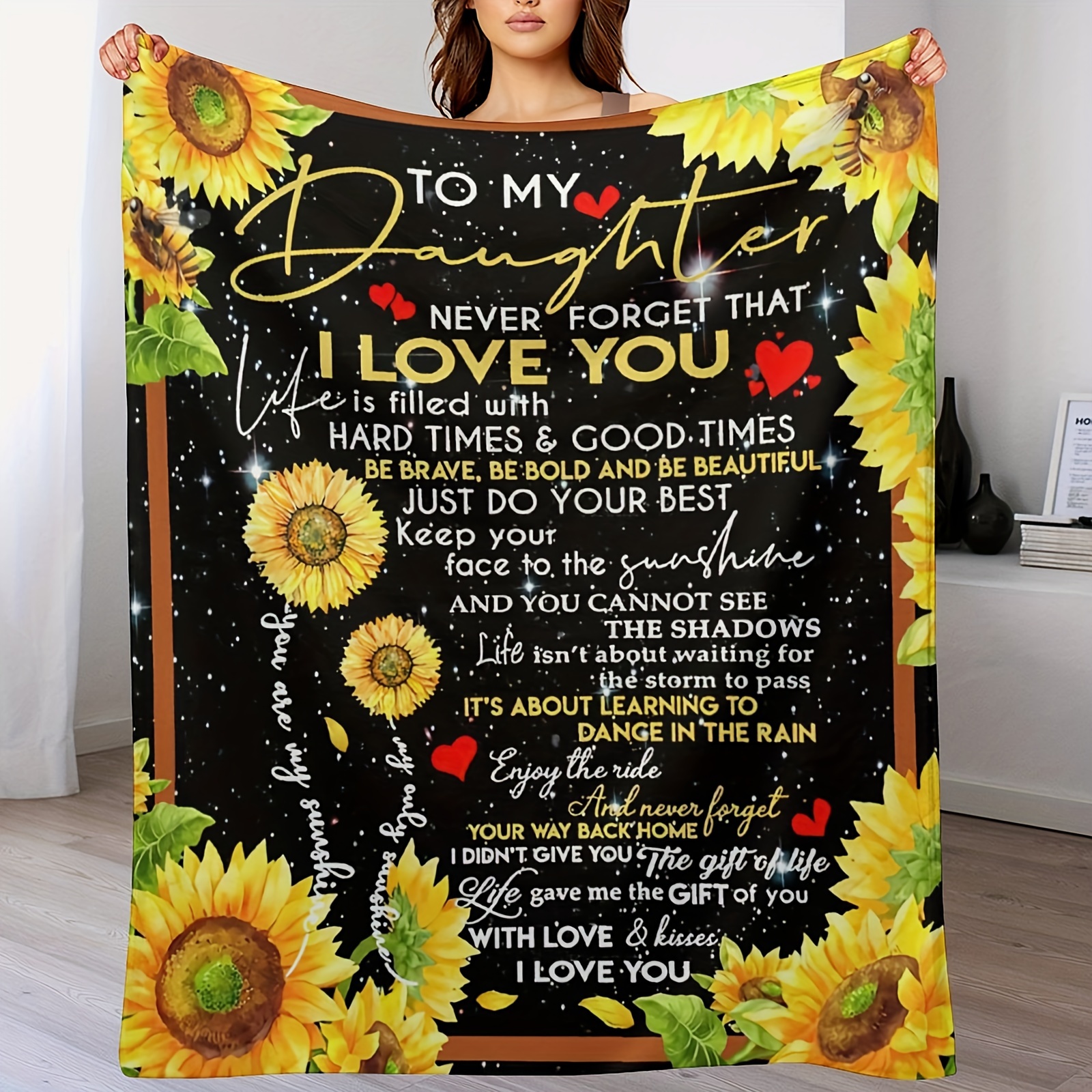 

Gift For Daughter From Mom Dad Sunflower Pattern Blanket To My Daughter Never Forget That I Love You Fleece Ultra-soft Light-weight Warm Bed Throw Blanket