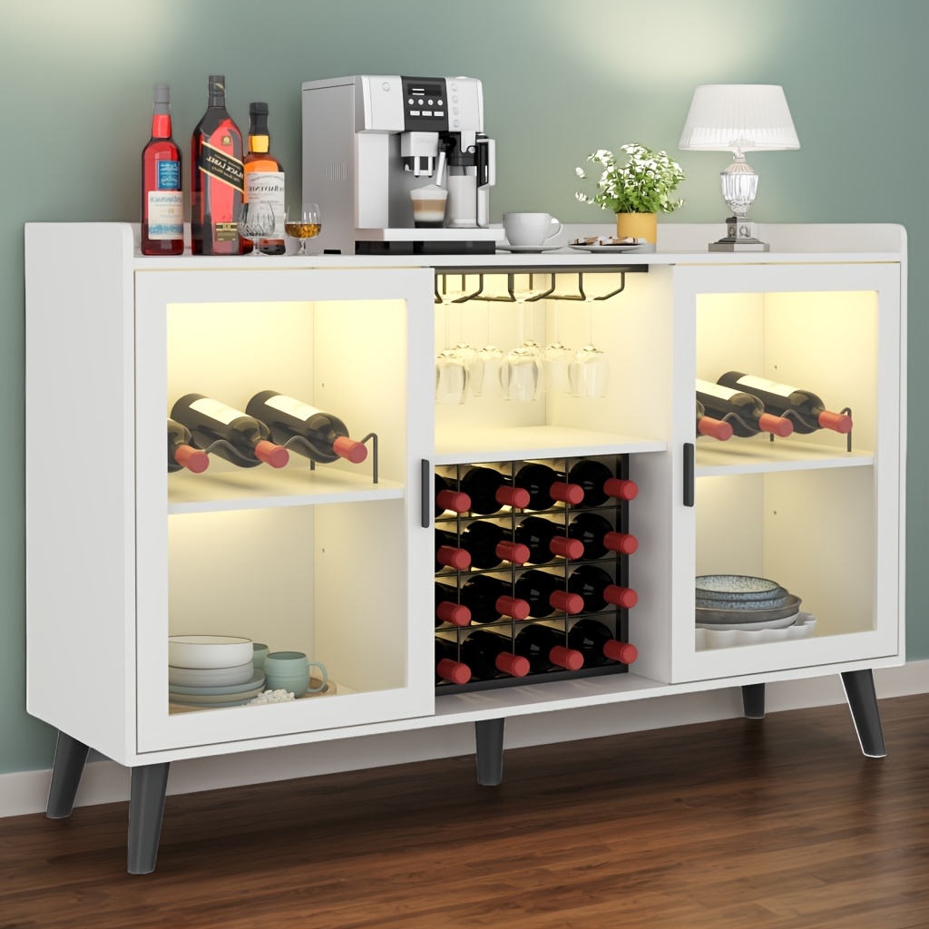 Coffee Bar Cabinet With Wine Racks, Wine Bar Cabinet With Glass Holders, Kitchen Buffet Sideboard With Adjustable Storage Shelves, Freestanding Liquor Cabinet For Kitchen, Living Room, Dining Room