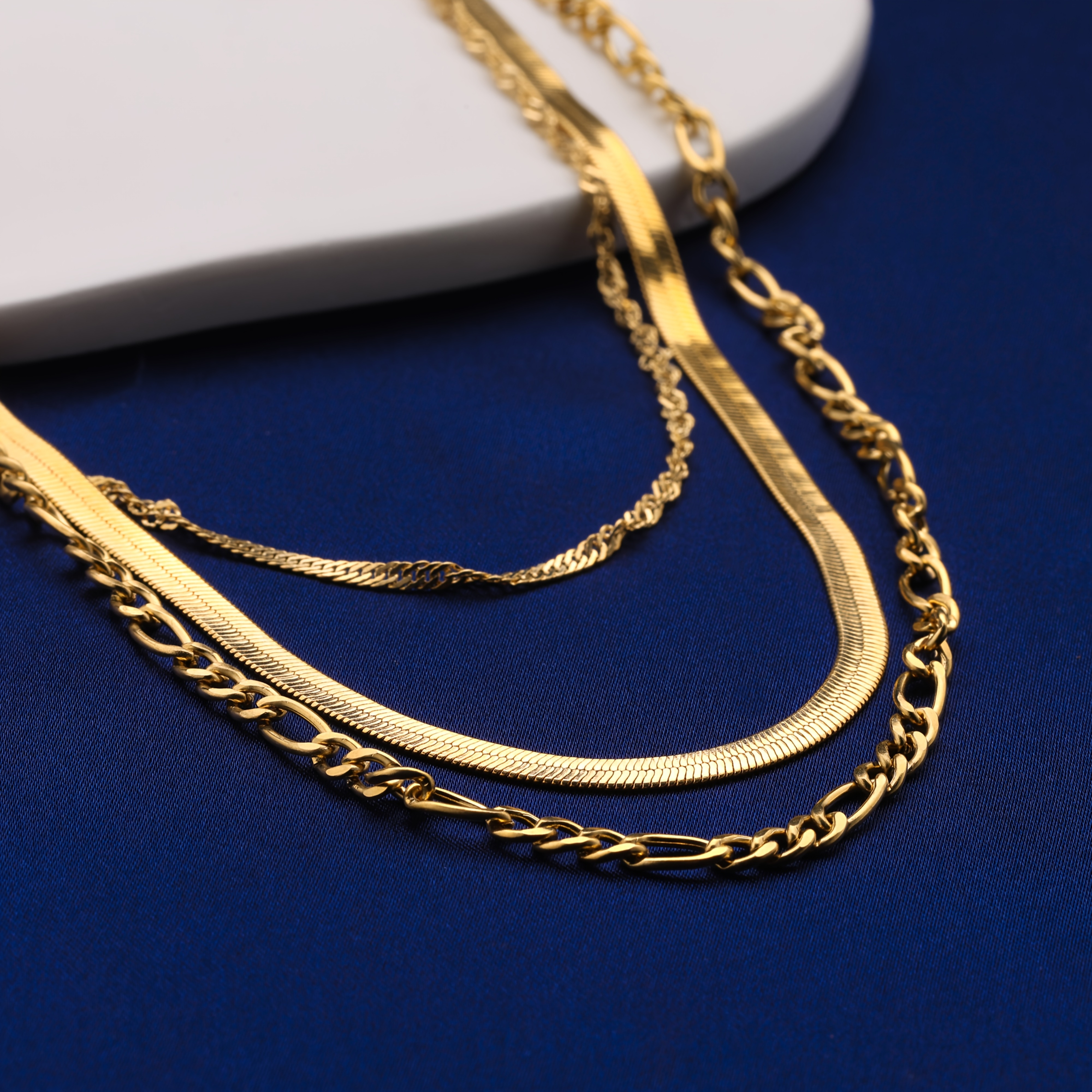 Image of 925 Silver Fashionable Elegant Three-layer Golden Necklace Women's Necklace Layered Design Anniversary, Holiday Gift Skin-friendly Non-sensitive Halloween Christmas Eve Gift Exquisite Gift Box