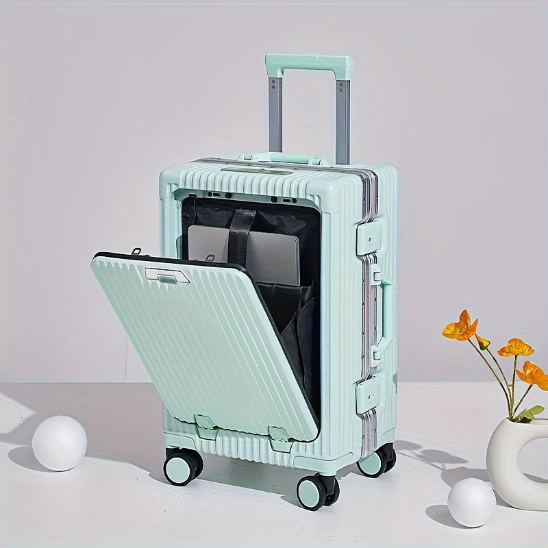 With USB With Cup Holder, Front Lid, Trolley Suitcase, Aluminum Frame, Large Capacity Suitcase, * Wheel, Wo*&#39;s And *&#39;s * Leather Suitcase, Strong And *