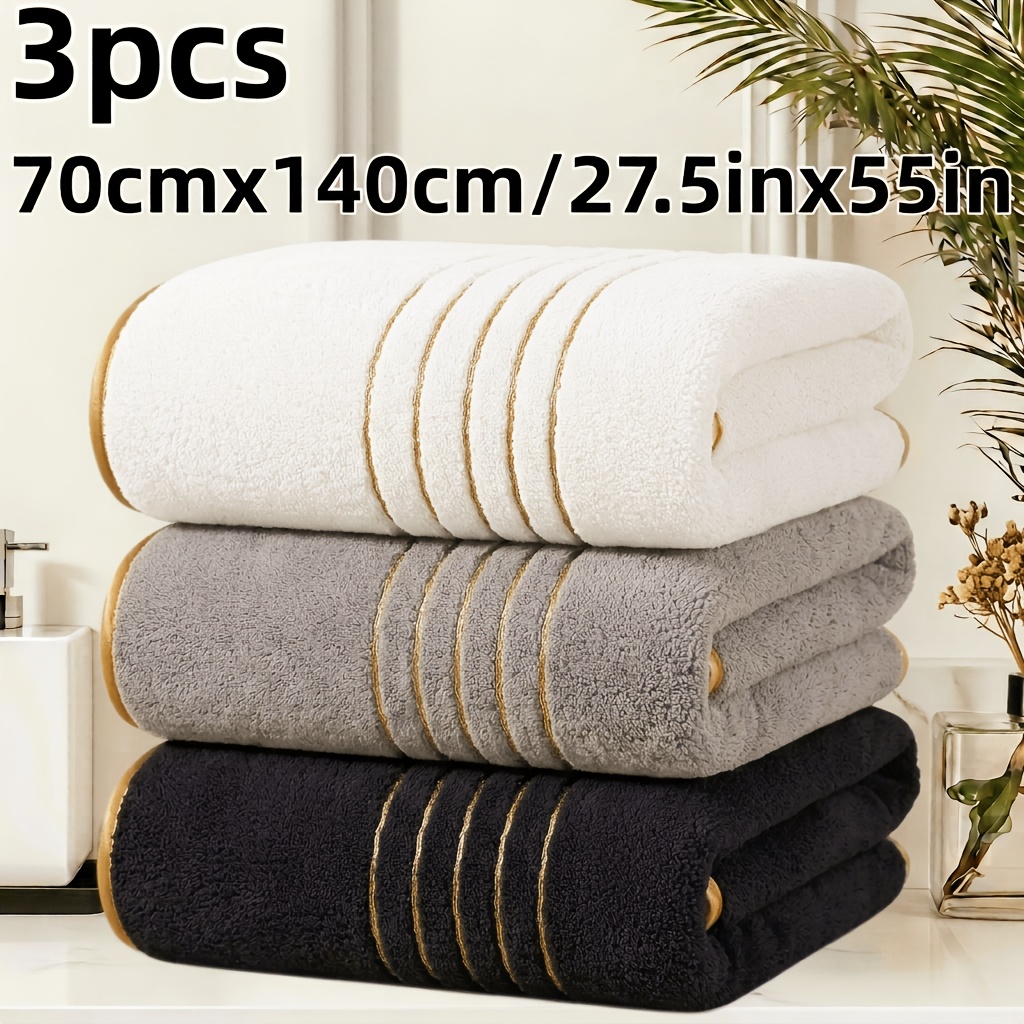 TEMU Set da 3 telo da bagno 70 cm x 140 cm con filo , 300 GSM, corallo ispessito, materiale -jacquard, colori multipli, assorbente, ad asciugatura